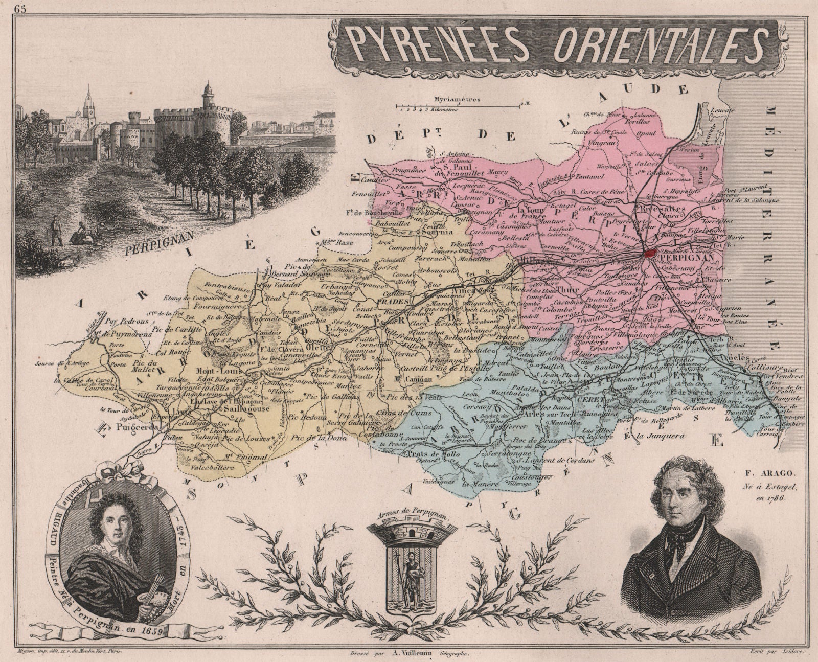 PYRÉNÉES-ORIENTALES. Département. Perpignan. Arago. Rigaud. VUILLEMIN 1879 map